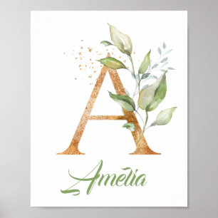 Letter A monogram greenerenerity eucalyptus gold Poster