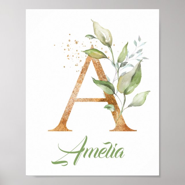 Letter A monogram greenerenerity eucalyptus gold Poster (Vorne)