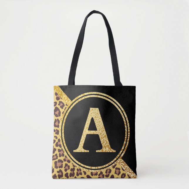 Letter A Monogram Leopard Print Gold and Black (Vorderseite)
