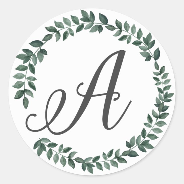 Letter A Monogram Minimalistischer botanischer Lea Runder Aufkleber (Vorderseite)
