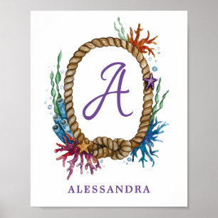 Letter A Monogram Under Sea Poster
