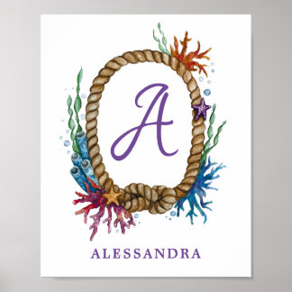 Letter A Monogram Under Sea Poster