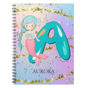 Letter A Monogram Watercolor Niedlich Mermaid Kind Notizblock