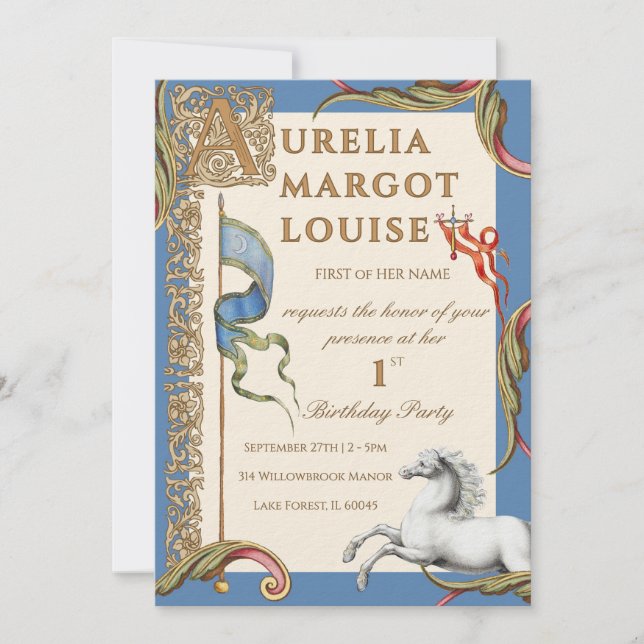 Letter A Royal Medieval 1st Birthday Invitation Einladung (Vorderseite)