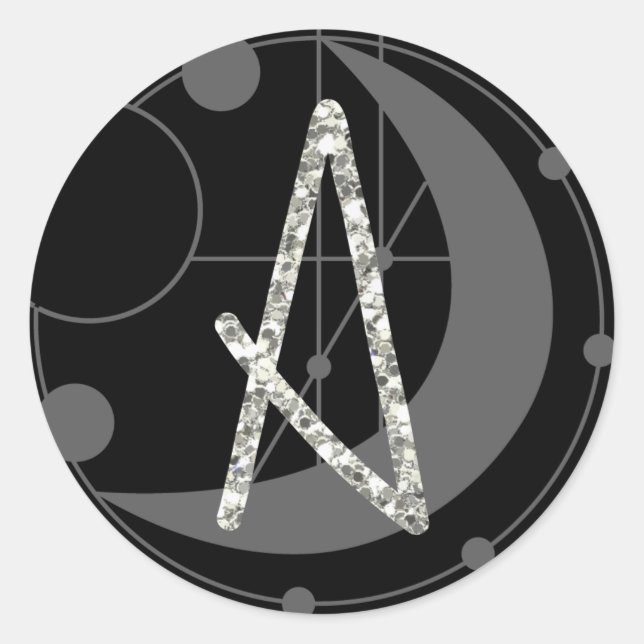 Letter A Rune Rune Monogram Geometric Moon Black Runder Aufkleber (Vorderseite)