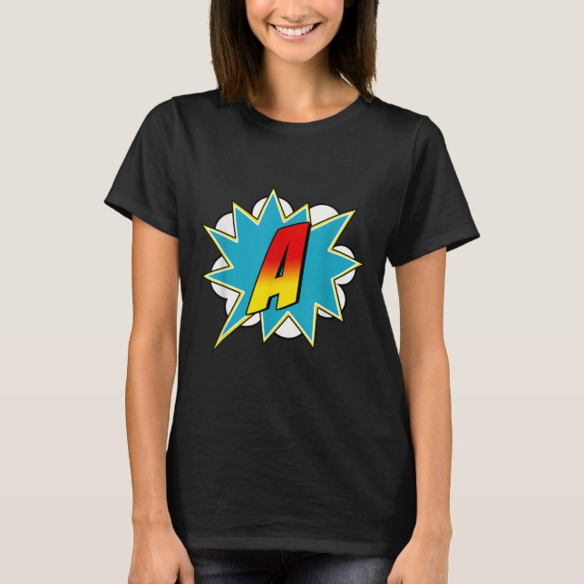 Letter A Superhero Name Comic Letter Retro Costume T-Shirt (Vorderseite)