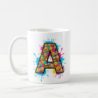 Letter A Tasse mit Fun Emoji Design