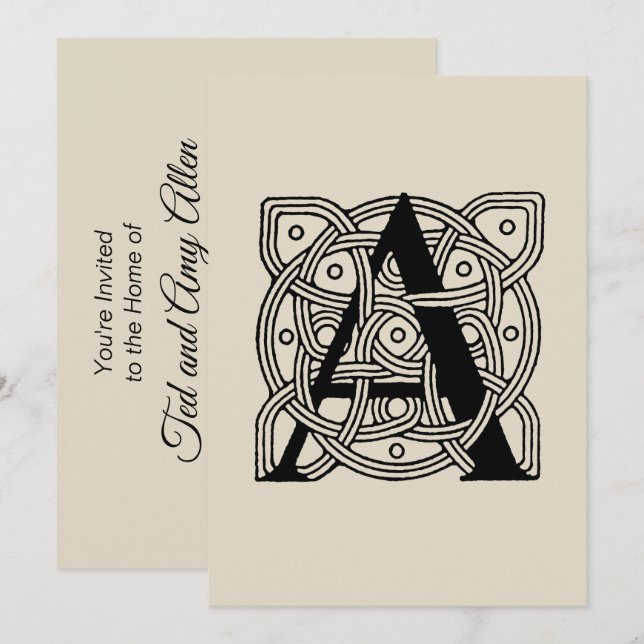 Letter A Vintag Celtic Knot Monogram Einladung (Vorne/Hinten)