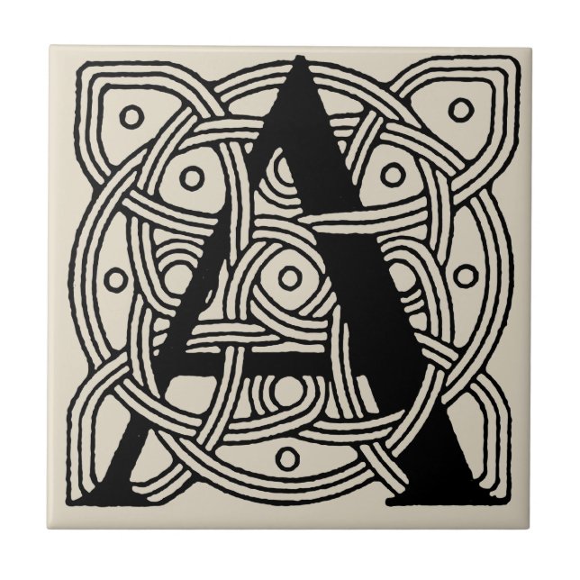Letter A Vintag Celtic Knot Monogram Fliese (Vorderseite)