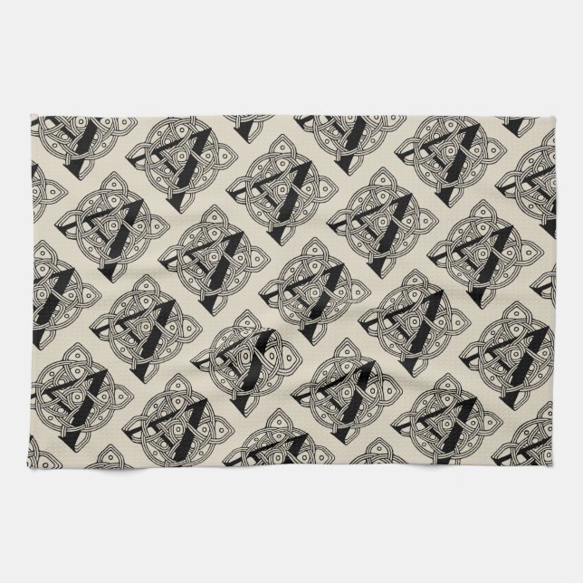 Letter A Vintag Celtic Knot Monogram Geschirrtuch (Horizontal)