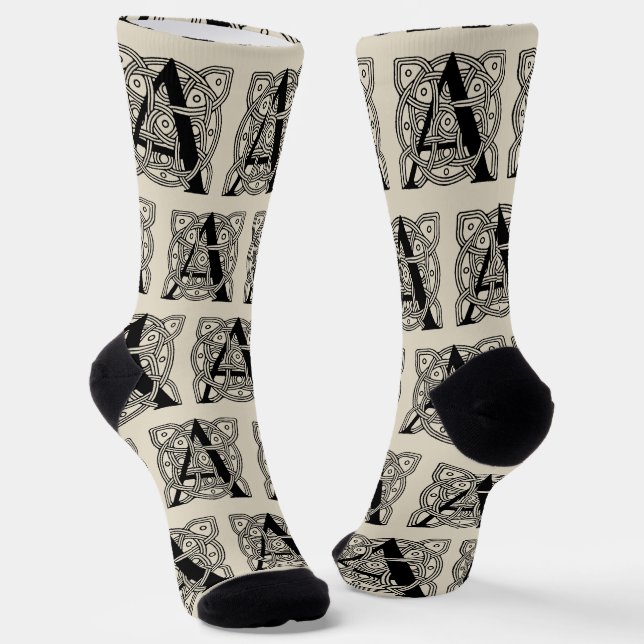Letter A Vintag Celtic Knot Monogram Socken (Gewinkelt)