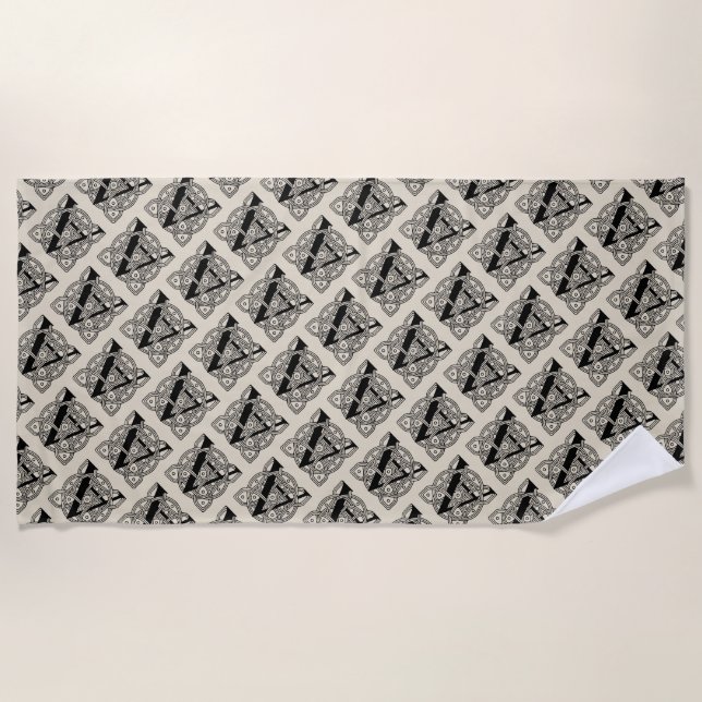 Letter A Vintag Celtic Knot Monogram Strandtuch (Vorderseite)