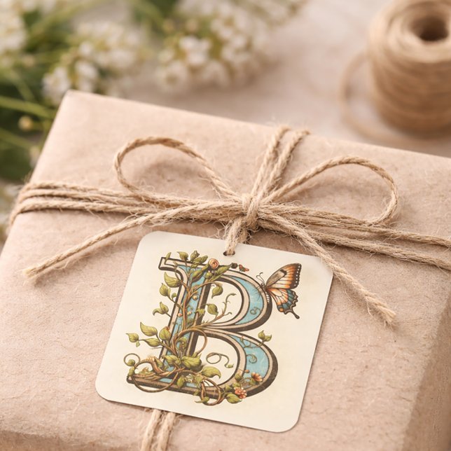 Letter B Butterfly Elegant Nature Inspiriert Quadratischer Aufkleber (Von Creator hochgeladen)