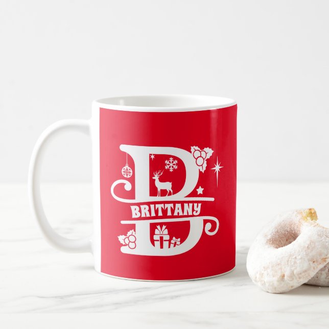 Letter B Christmas Monogram, Anfangsname Rot Kaffeetasse (Mit Donut)
