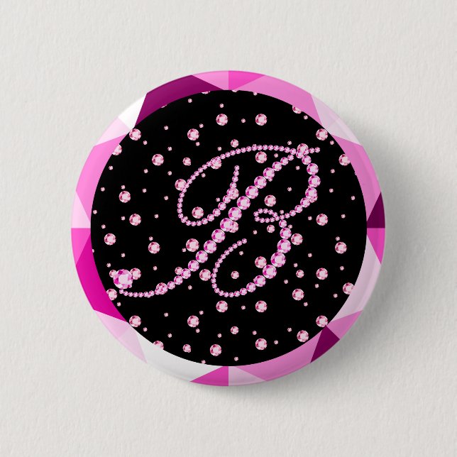 Letter B Diamonds Monogram Pink Diamond Muster Button (Vorderseite)