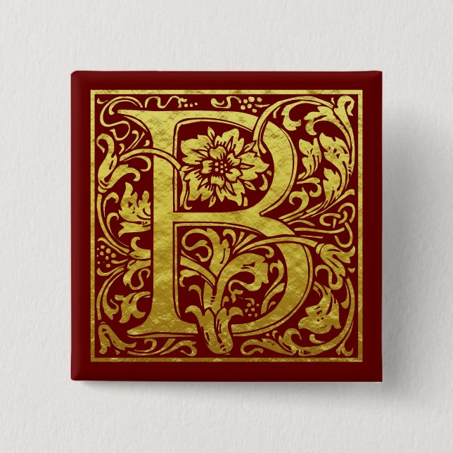 Letter B First Letter Imitate Gold Red Button (Vorderseite)