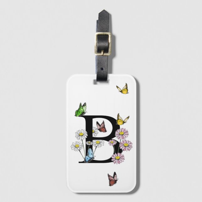 Letter B Floral Butterfly Monogramm Gepäckanhänger (Vorderseite Vertikal)