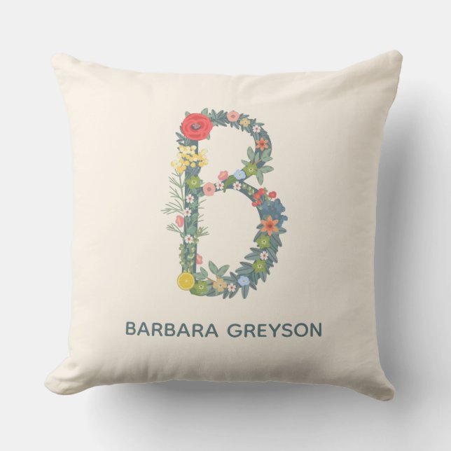 Letter B Floral Garden Monogram personalisieren Kissen (Vorderseite)