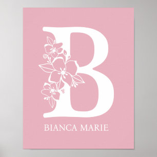 Letter B Floral Monogram Name Nursery Modern  Poster