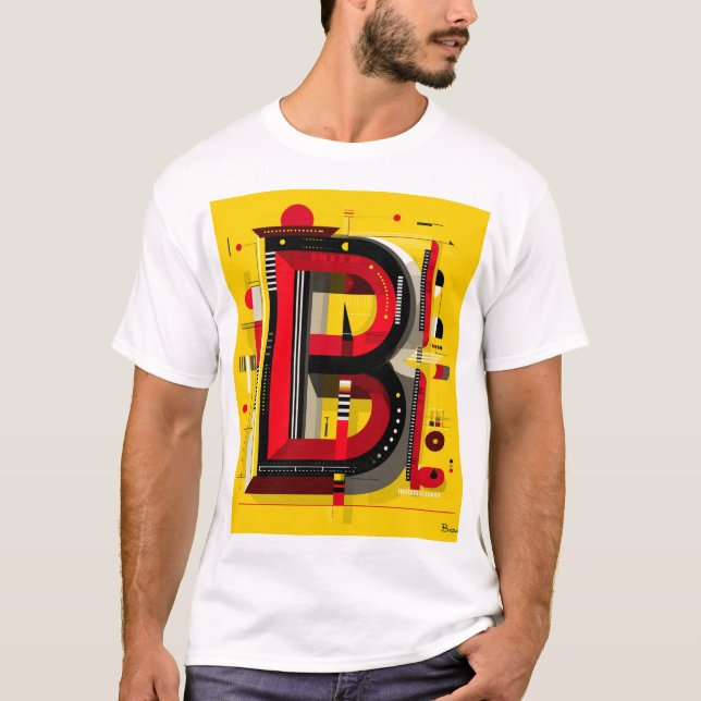 Letter B – Geometric Monogram on Bold Yellow T-Shirt (Vorderseite)