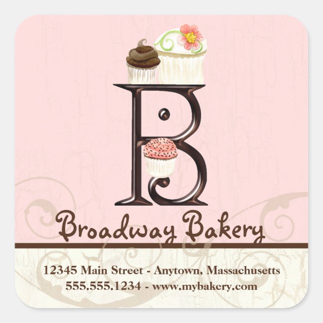 Letter B Monogram Cupcake Logo Business-Aufkleber Quadratischer Aufkleber (Vorderseite)