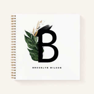 Letter B Monogram Gold Foil Tropical Personalisier Notizbuch