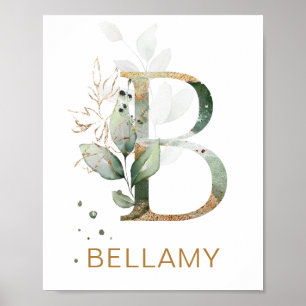 Letter B Monogram Green & gold foliing Kinderzimme Poster