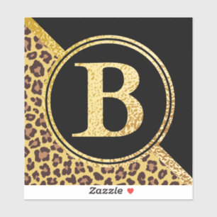 Letter B Monogram Leopard Print Gold and Black Aufkleber