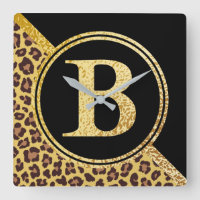 Letter B Monogram Leopard Print Gold and Black