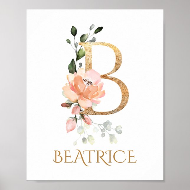 Letter B Monogram Pink Peach Rose Kinderzimmer Pos Poster (Vorne)