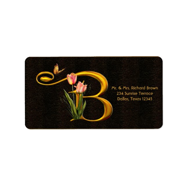 Letter B Monogram Tulip Butterfly Address Labels Adressaufkleber (Vorne)