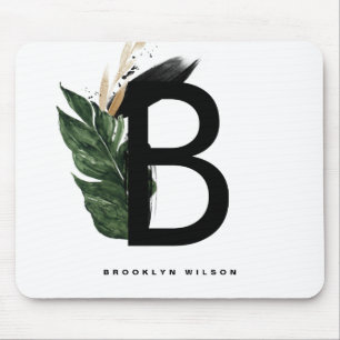 Letter B Monogramm Gold Foil Tropical Monogram Mousepad