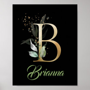 Letter B Monogramm Grün Eukalyptus Gold schwarz Poster