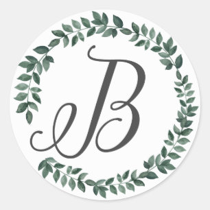 Letter B Monogramm Minimalistischer botanischer Le Runder Aufkleber