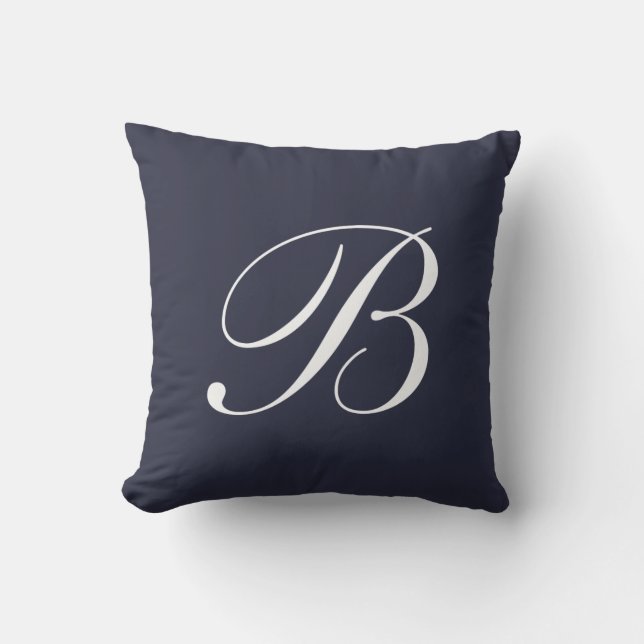 Letter B Navy Blue Monogram Pilze Kissen (Vorderseite)