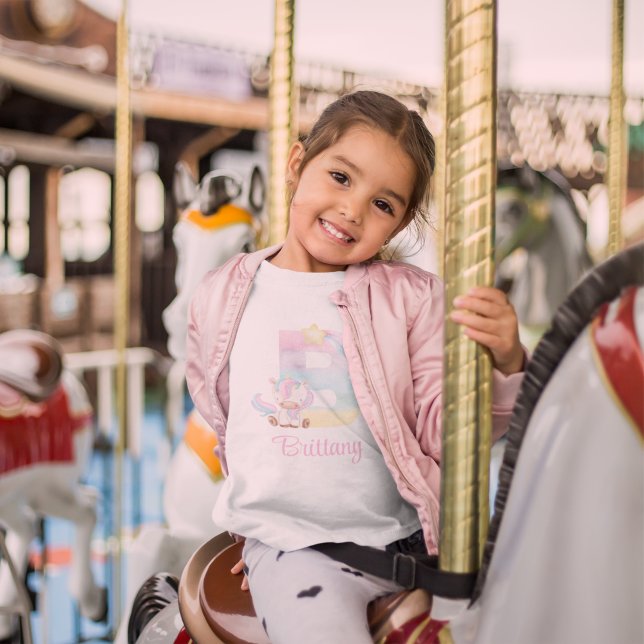 Letter B Unicorn Baby T - Shirt (This personalized watercolor unicorn shirt would make a great gift for any child! )