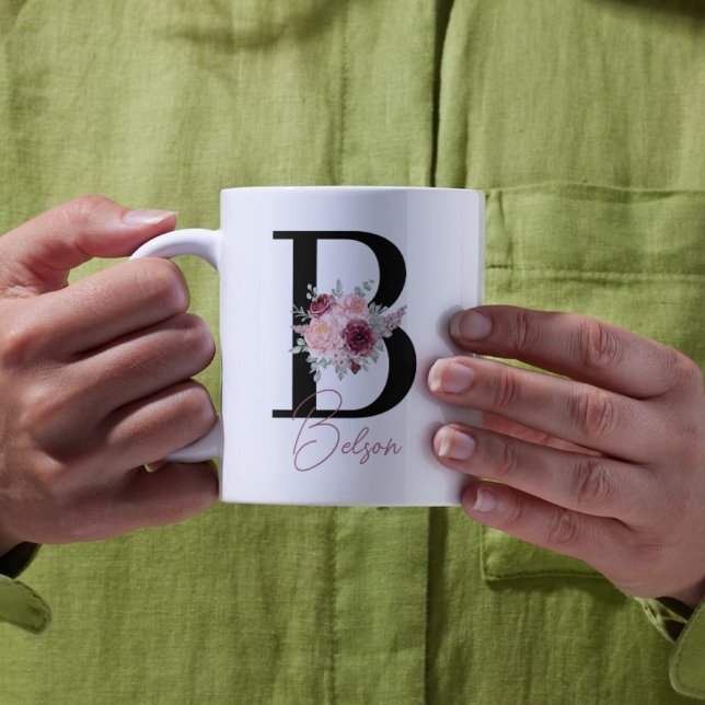 letter b Watercolor floral coffee mug Kaffeetasse (Von Creator hochgeladen)