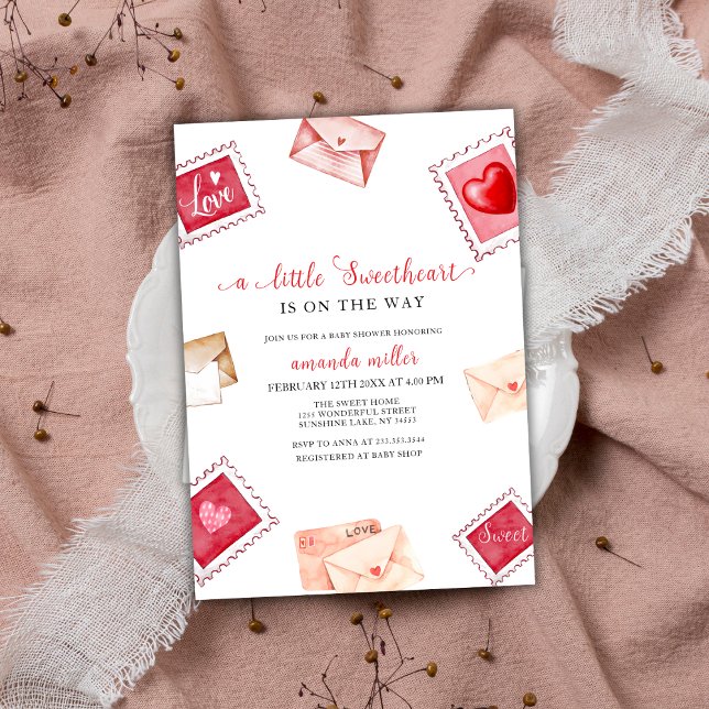 Letter Briefmarke Sweetheart Valentine Baby Dusche Einladung (Letter Stamp Sweetheart Valentine Baby Shower Invitation)