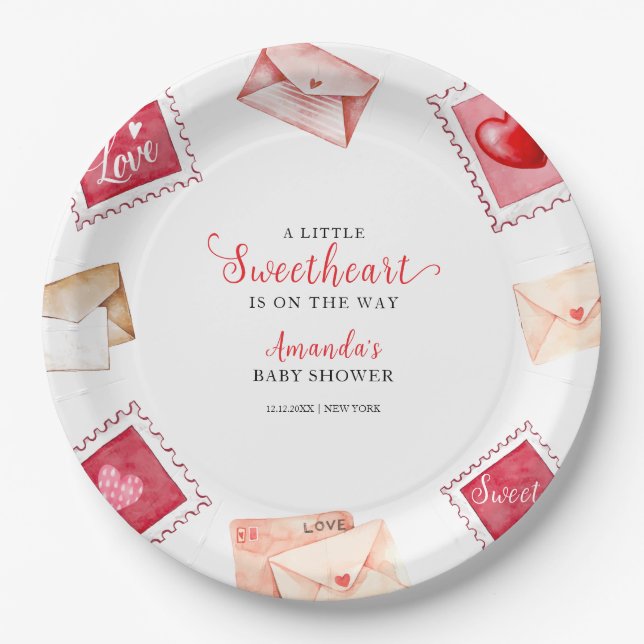 Letter Briefmarke Sweetheart Valentine Baby Dusche Pappteller (Vorderseite)