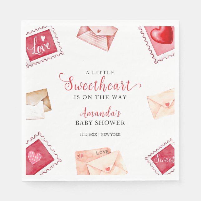 Letter Briefmarke Sweetheart Valentine Baby Dusche Serviette (Vorderseite)