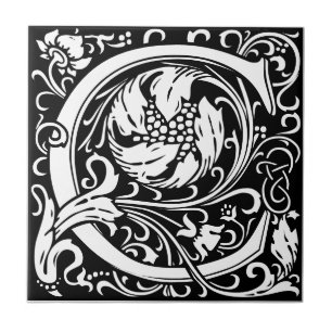 Letter C Art Nouveau Schwarz/Weiß Tile Fliese