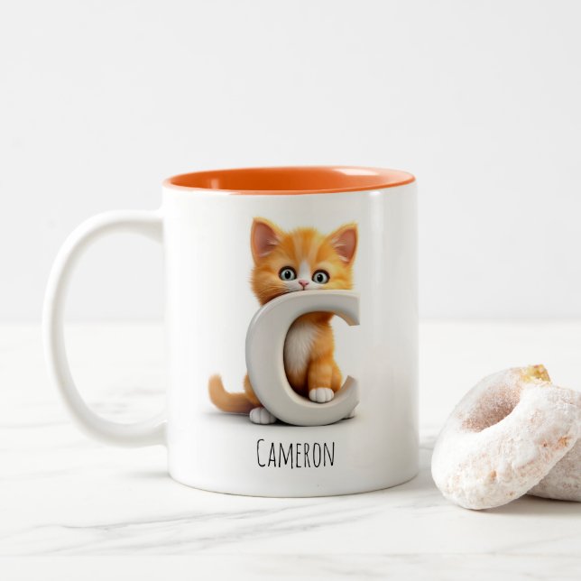 Letter C Cat Alphabet Monogram Coffee Tasse (Mit Donut)