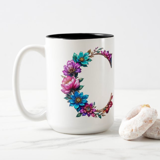 Letter C Coffee Tasse - Blumendesign für Geschenke (Mit Donut)