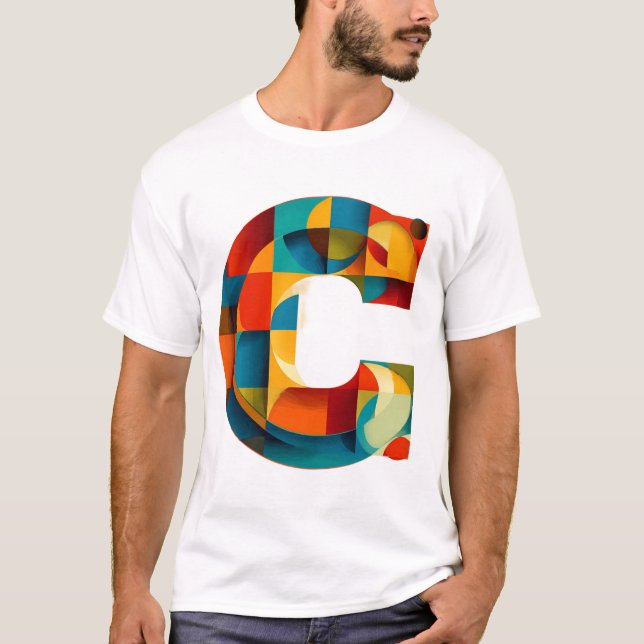 Letter C – Color-Block Rounded Geometric Monogram  T-Shirt (Vorderseite)