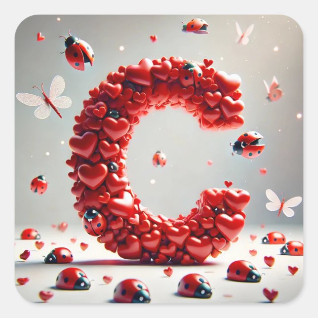 Letter C Creative Heart Cluster Quadratischer Aufkleber (Vorderseite)