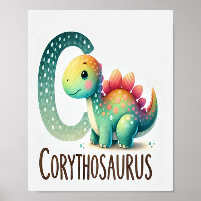 Letter C, Dinosaur Alphabet Watercolor Poster (Vorne)