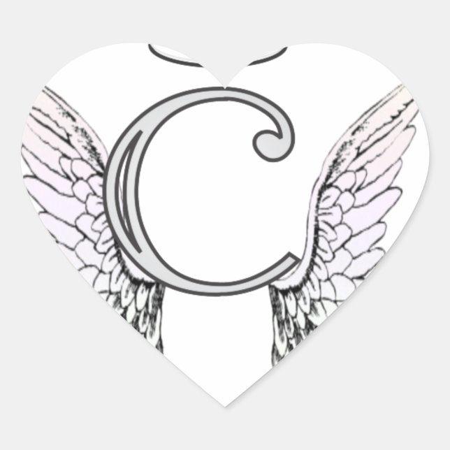 Letter C Erste Monogramm mit Angel Wings & Halo Herz-Aufkleber (Vorderseite)
