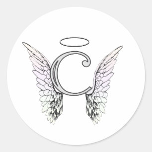 Letter C Erste Monogramm mit Angel Wings & Halo Runder Aufkleber