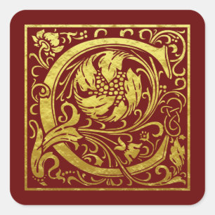 Letter C First Letter Imitats Gold Red Quadratischer Aufkleber