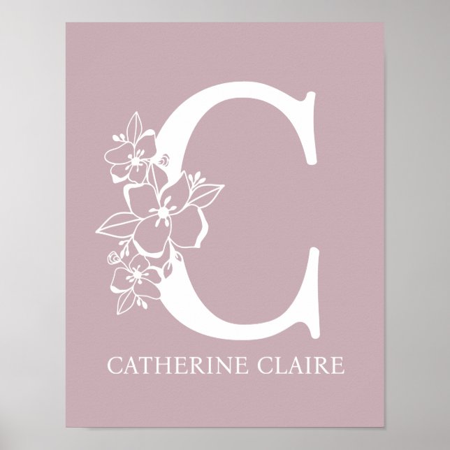 Letter C Floral Monogram Name Kinderzimmer Modern Poster (Vorne)